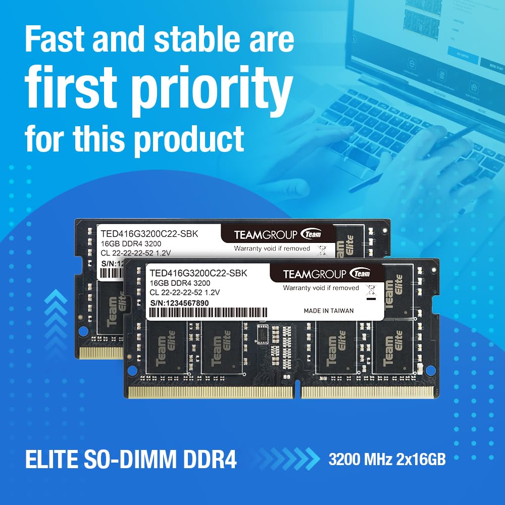 TEAMGROUP Elite DDR4 8GB Single 3200MHz PC4-25600 CL22 (2933MHz or 2666MHz) Unbuffered Non-ECC 1.2V SODIMM 260-Pin Laptop Notebook PC Computer Memory