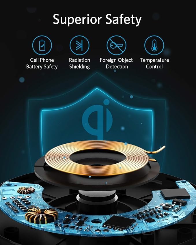 Anker 313 Wireless Charger (Pad), Qi-Certified, 10W Max Fast Charging for Samsung, Compatible with iPhone 16 Plus/15 Plus/14 Plus/12, AirPods (No AC