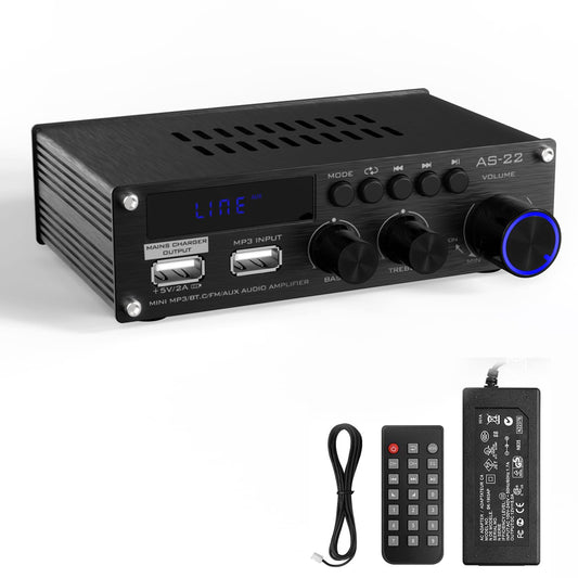 Sunbuck Mini Amplifier, 2 Channel Stereo Amplifier, Power Amplifier Max 300Wx2 Output, Bluetooth Amplifier for Home Speakers, Stereo Receiver
