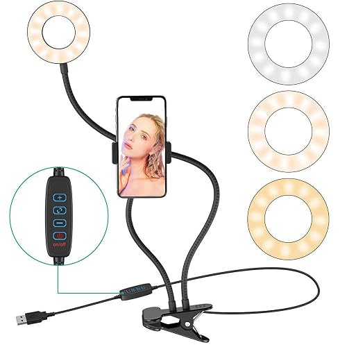 Universal Selfie Ring Light with Flexible Mobile Phone Holder Lazy Bracket Desk Lamp LED Light for Live Stream Office Kitchen