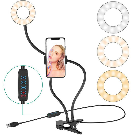 Universal Selfie Ring Light with Flexible Mobile Phone Holder Lazy Bracket Desk Lamp LED Light for Live Stream Office Kitchen
