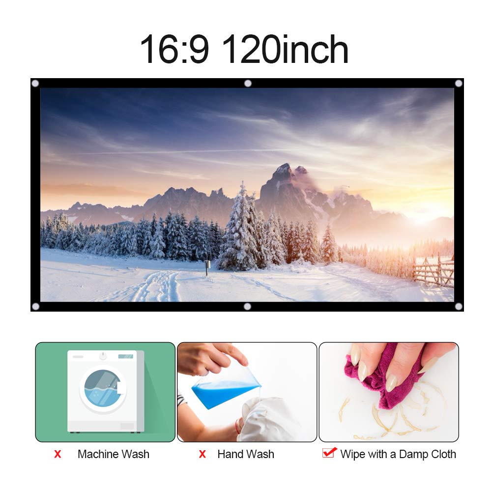 120 Inch Projector Screen, 16:9 Portable Anti Crease Projector Screen Foldable HD Wall Mounted Movie Projection Screen Support Double Sided Projection