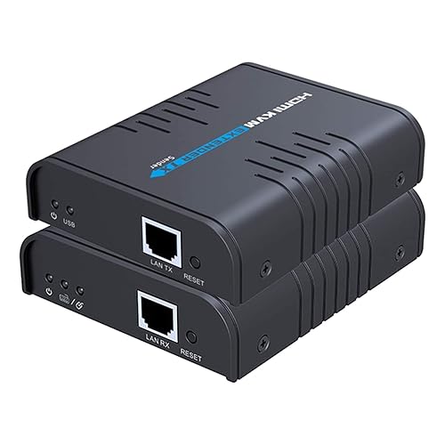 AGPTEK USB HDMI KVM Extender Over Single Cat 5/5E/6/7 Ethernet Cable- Signal Extension Up to 120m/365Ft- USB Keyboard Mouse Support- Adapter