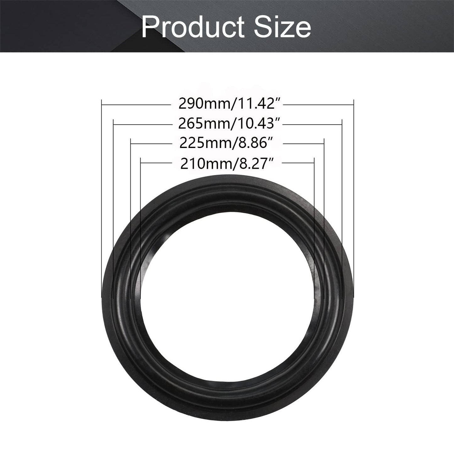 Fielect 4Pcs 11.4inch/290mm Rubber Speaker Edge Surround Rings Replacement Kit for Speaker Repair or DIY Black