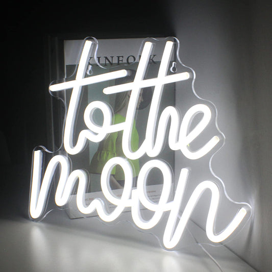 Looklight To The Moon Neon Sign Letters Led Signs White Neon Lights for Wall Decor Connectivity Light Up Moon Wedding Anniversary Home Birthday