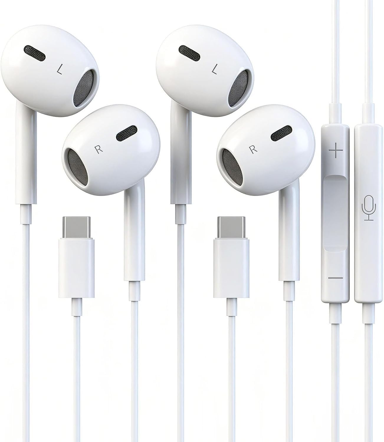 2 Pack Headphones with USB-C Plug, Wired Ear Buds with Built-in Remote to Control Music, Phone Calls, and Volume,Compatible for iPhone 15 16 17 Pro