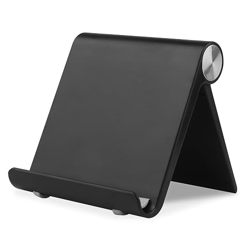 HIHUHEN Mobile Phone Holder, Phone Stand Desk Desktop Mobile Holder Adjustable Foldable Portable Video Call Mount (1PH -Black)