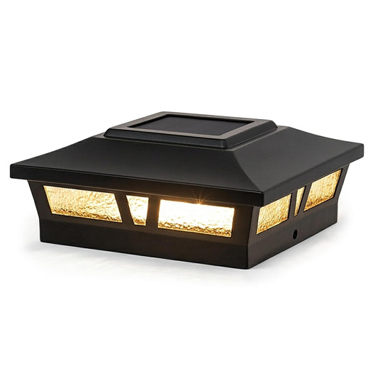 Classy Caps Oxford Solar Post Cap - Fits 6"x6", 5.5"x5.5", and 5"x5" Deck & Fence Posts - Warm/Cool Light Color Modes - Black Cast Aluminum and Real