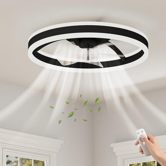 GarveeHome 20 Inch Fandelier Caged Ceiling Fans with Lights and Remote, 10%-100% Dimmable, Rustic Bladeless Ceiling Fan, Small Farmhouse Fan Lights