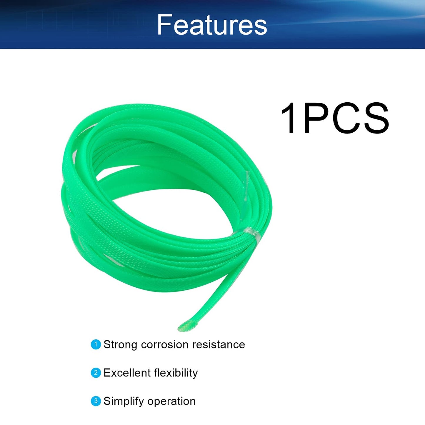 Bettomshin 1Pc 16.4Ft(5m) Cable Management Sleeve, 1/2"(12mm) Width PET Fluorescent Green Cord Protector, Wire Loom Tube Insulated Split Sleeving