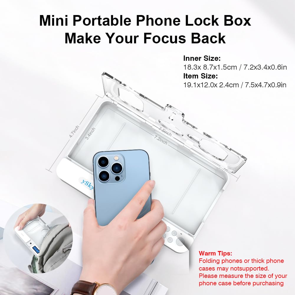ySky Phone Lock Box with Timer,Phone Access Blocker Device for Cell Phones, Limits Smartphone Access, Reduces Screen Time & Improves Focus,Timed Jail