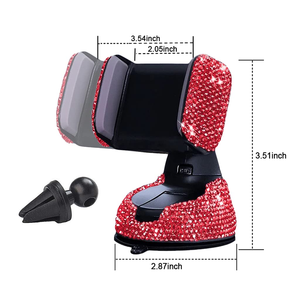 SUNCARACCL Red Bling Phone Holder for Car Windshield Dashboard and Air Vent