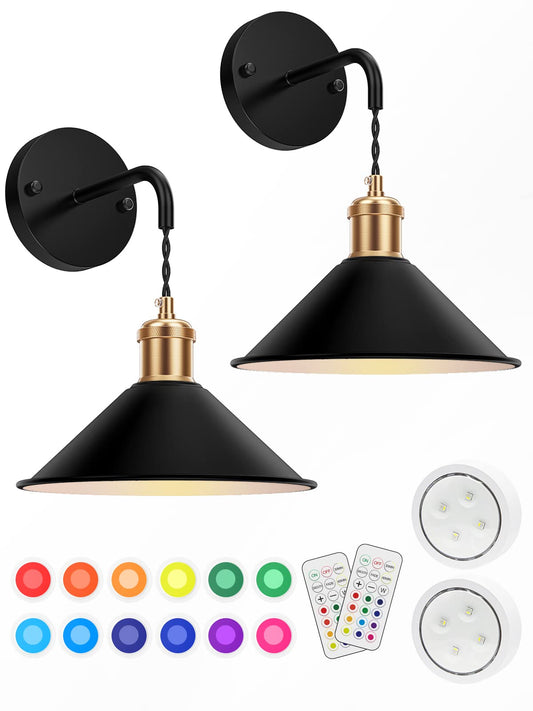 Tivkight Battery Operated Wall Sconce, Wireless Wall Lights Set of 2, 13 RGB Colors Dimmable Battery Powered Wall Lamp with Remote Memory Function