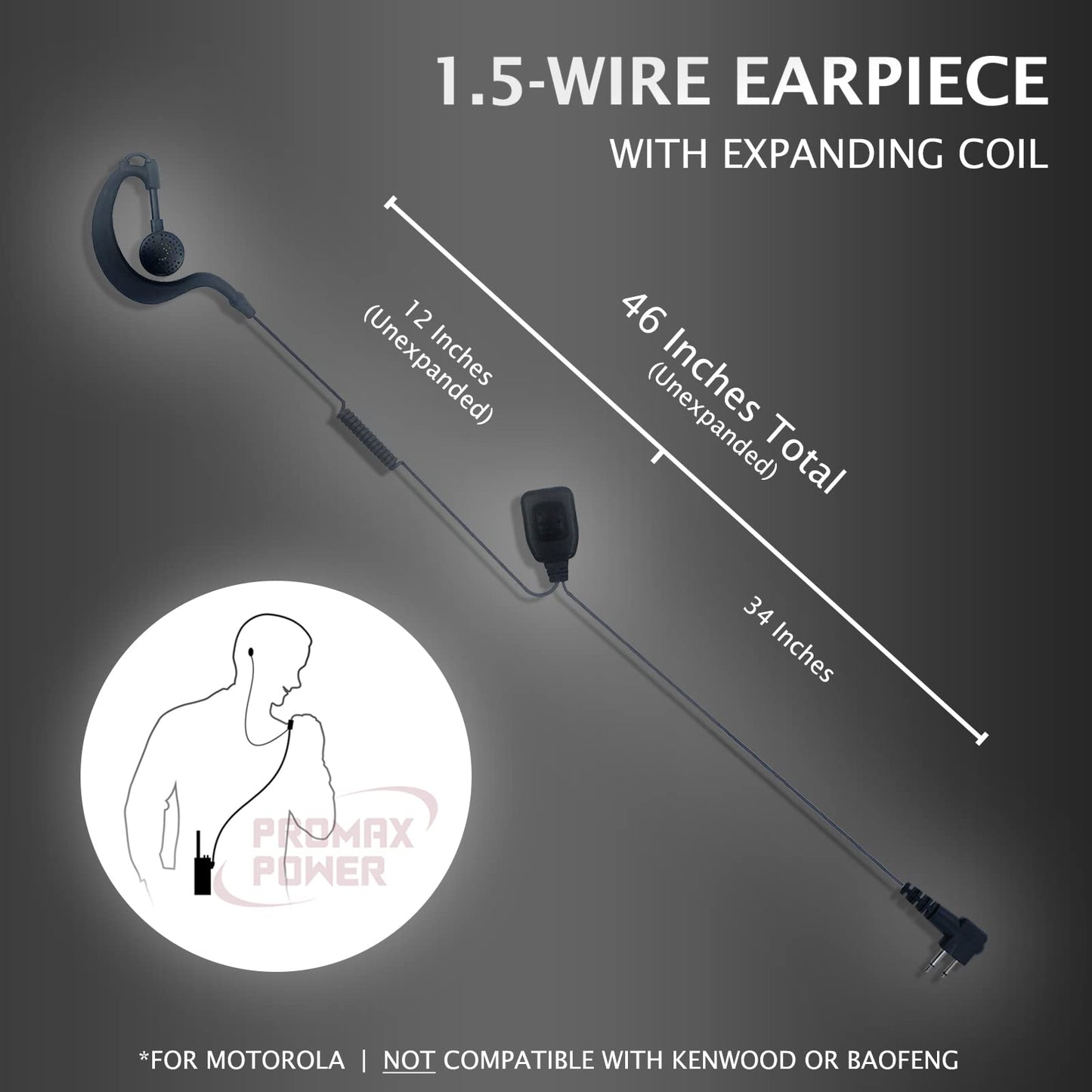 PROMAXPOWER [10-Pack] 1.5-Wire G-Shape Swivel Earpiece with PTT Microphone for Motorola Two-Way Radios CP110, CP200D, CLS1110, CLS1410, EP450…