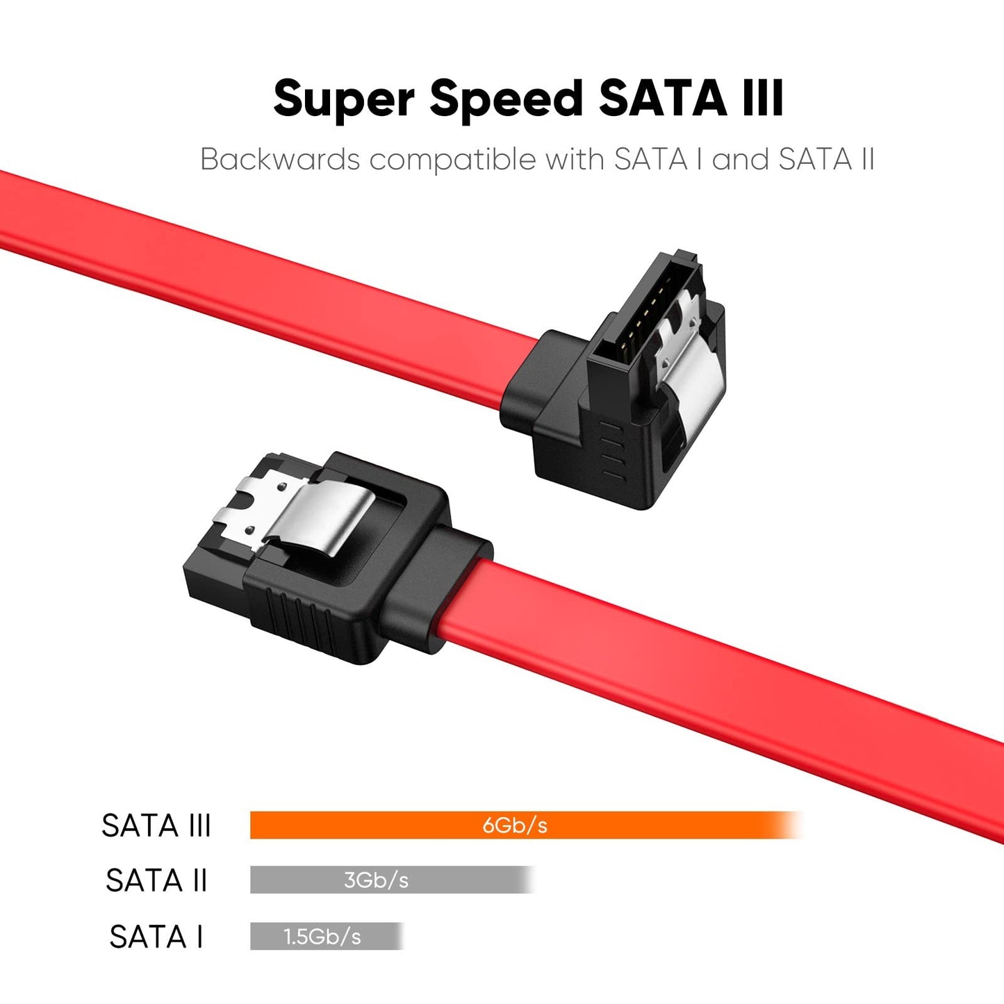 CableCreation SATA III Cable, [2-Pack] 8-Inch/0.6FT SATA III 6.0 Gbps 7pin Female to Downward Right Angle Female Data Cable with Locking Latch