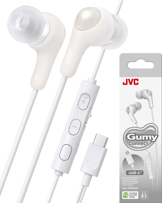 JVC Gumy Connect USB-C Wired Earbuds Headphones, Delay-Free for Videos and Gaming, Built-in DAC Reduces Noise and Improves Sound Quality, 9.2 mm