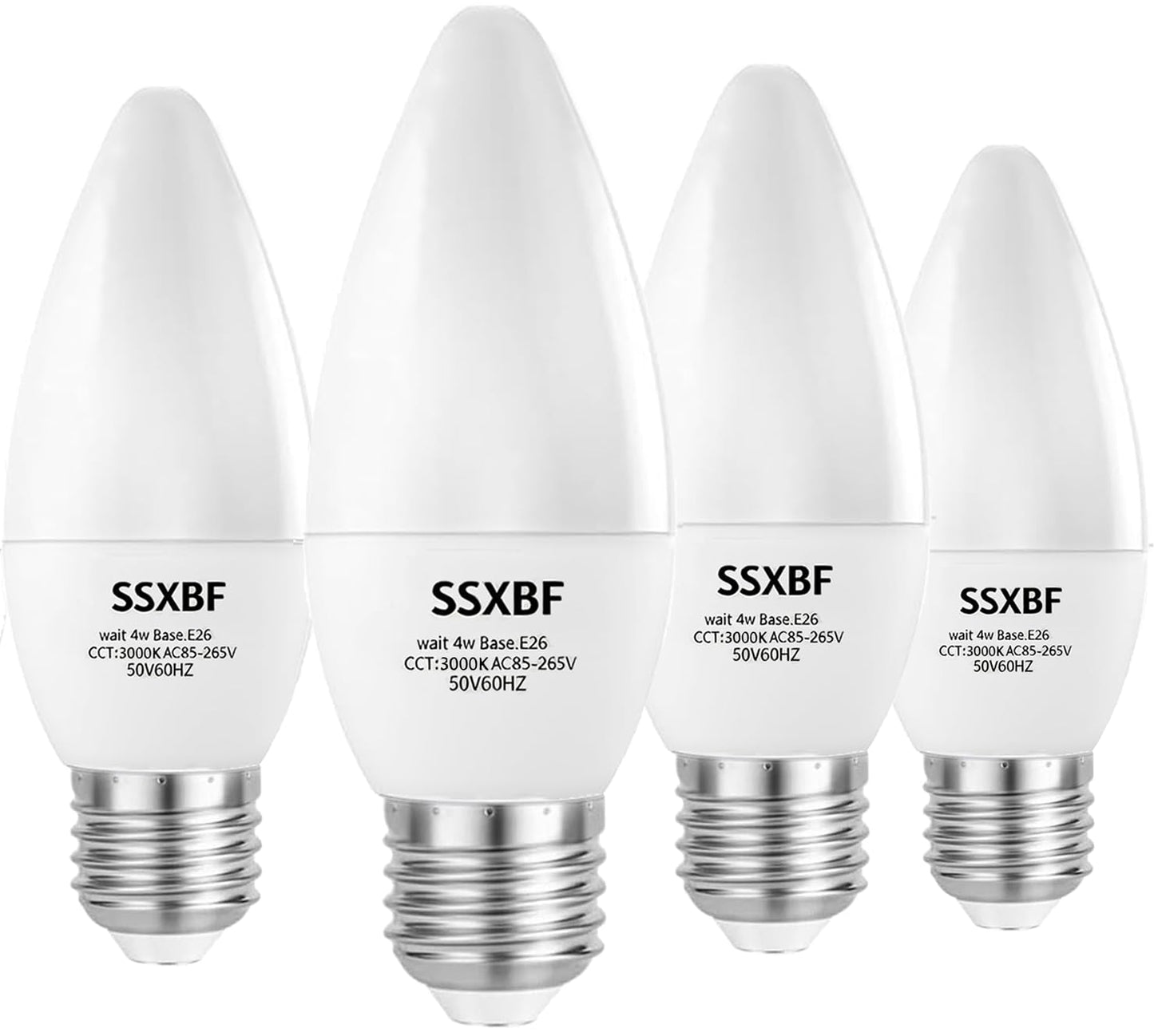 SSXBF E26 LED Candelabra Light Bulbs 40W Equivalent, Warm White 3000K 400 Lumen Chandelier Bulbs,AC85-240V 4W B11 Candle Base, Pack of 4