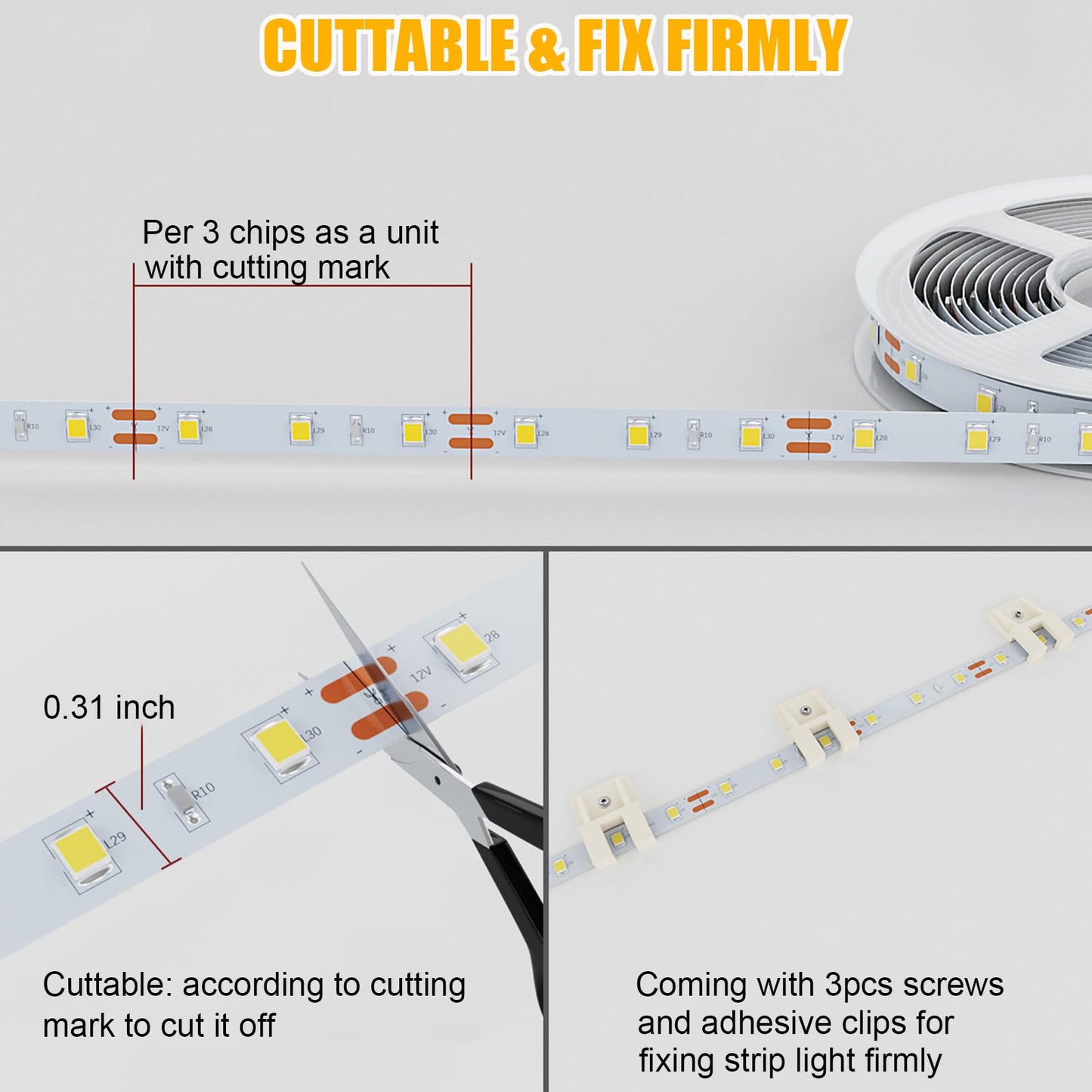 Motion Activated LED Strip Lights,RGH LIGHTING 16.4ft LED Light Strip with Day or Night 2 Lighting Modes,3 Timing Off Modes,Cozy Warm White 12v