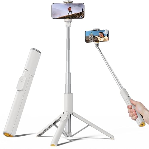TODI Selfie Stick Tripod for iPhone, 60" Lightweight Phone Tripod Stand with Wireless Remote, Extendable Selfie Stick for Android, All-in-1