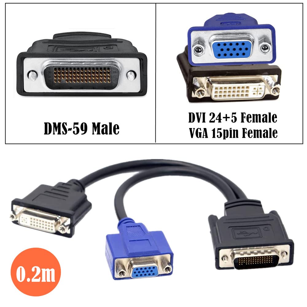 chenyang LFH DMS-59 Male to DVI 24+5 Female & VGA RGA 15pin Female Splitter Extension 15cm