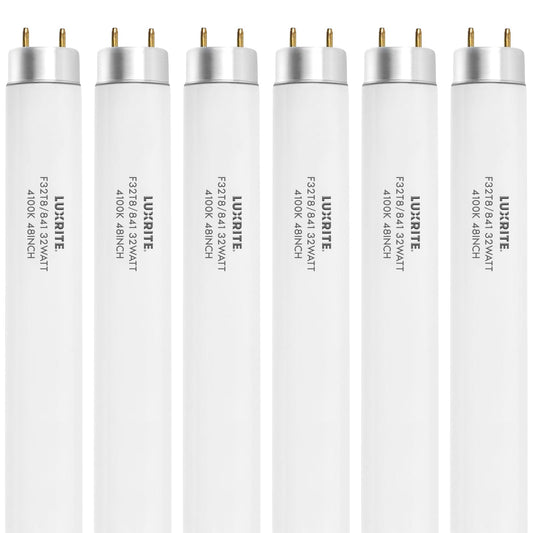 Luxrite F32T8/841 32W 48 Inch T8 Fluorescent Tube Light Bulb, 4100K Cool White, 2800 Lumens, G13 Medium Bi-Pin Base, LR20732, 6 count (Pack of 1)