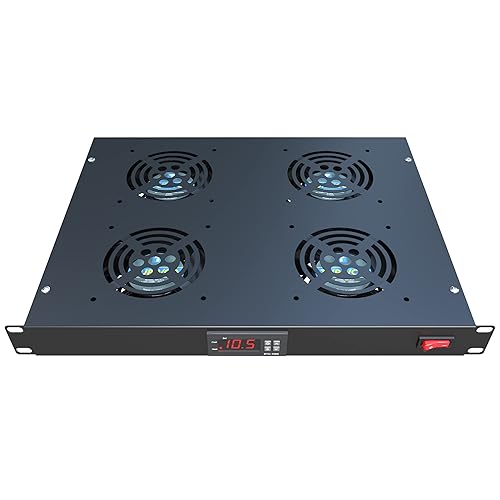 Rack Mount Fan - 4 Fans - 1U 19" Rackmount with Adjustable Temperature Control and Digital Display - Tupavco TP1701