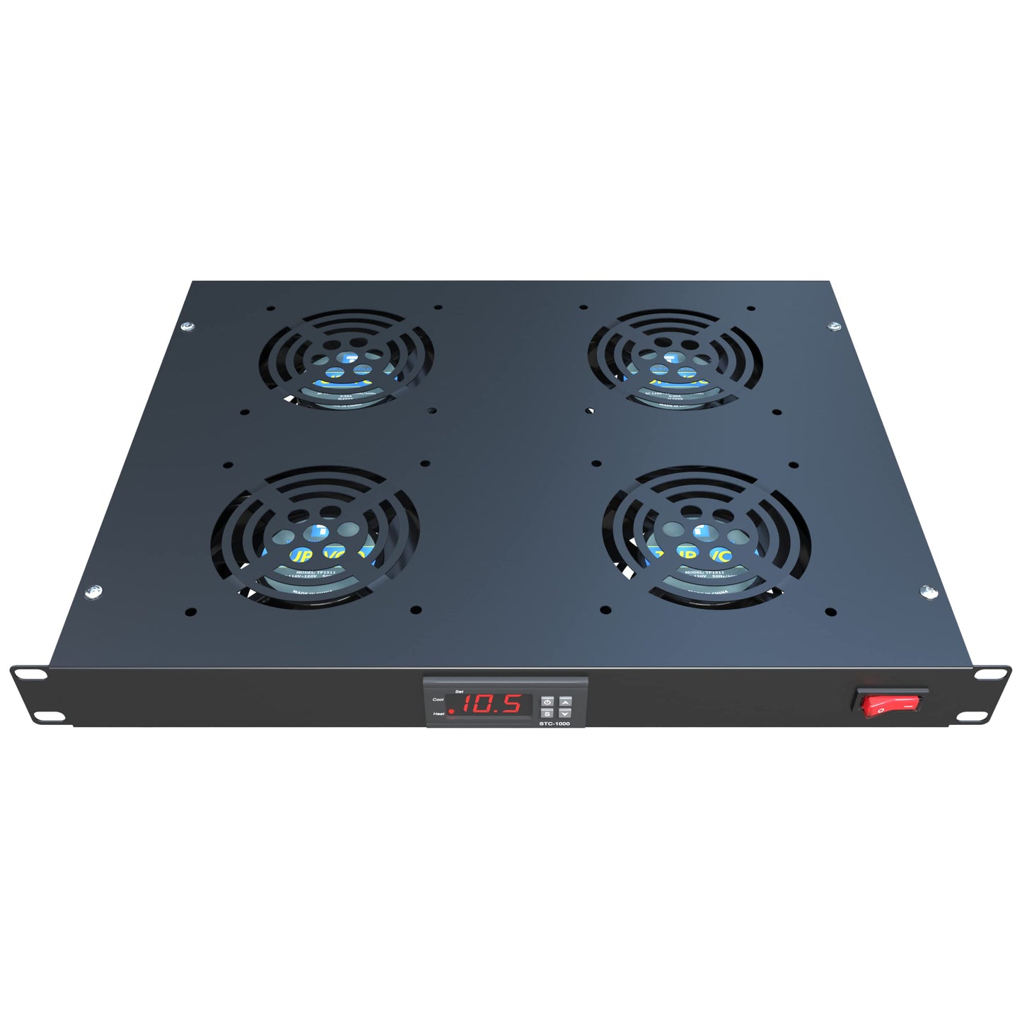 Rack Mount Fan - 4 Fans - 1U 19" Rackmount with Adjustable Temperature Control and Digital Display - Tupavco TP1701