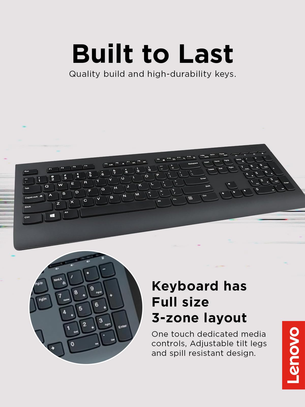 Lenovo Professional Wireless Keyboard and Mouse Combo, 2.4 GHz USB Wireless Receiver, Full Size Ambidextrous Mouse, 24 Month Battery Life, Black