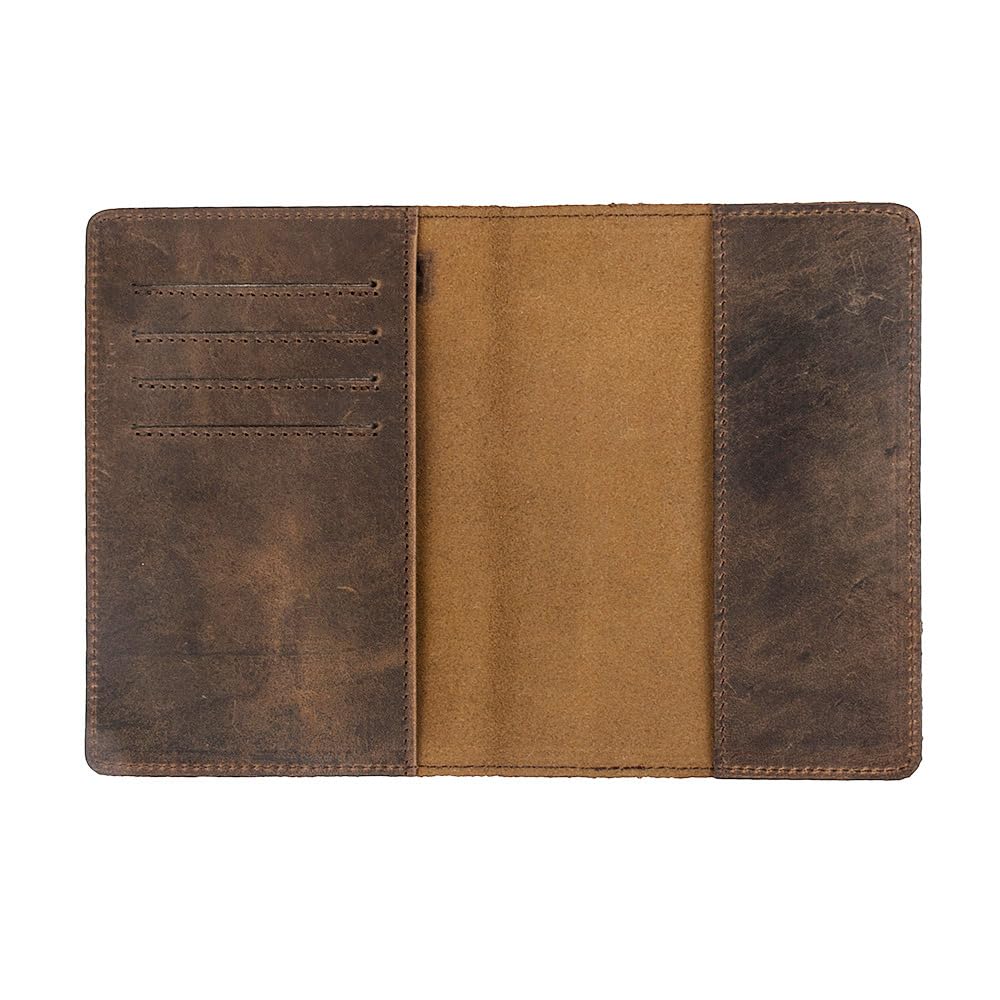 RFID Blocking Passport Holder Travel Wallet - Genuine Crazy Horse Leather for Men(Coffee)