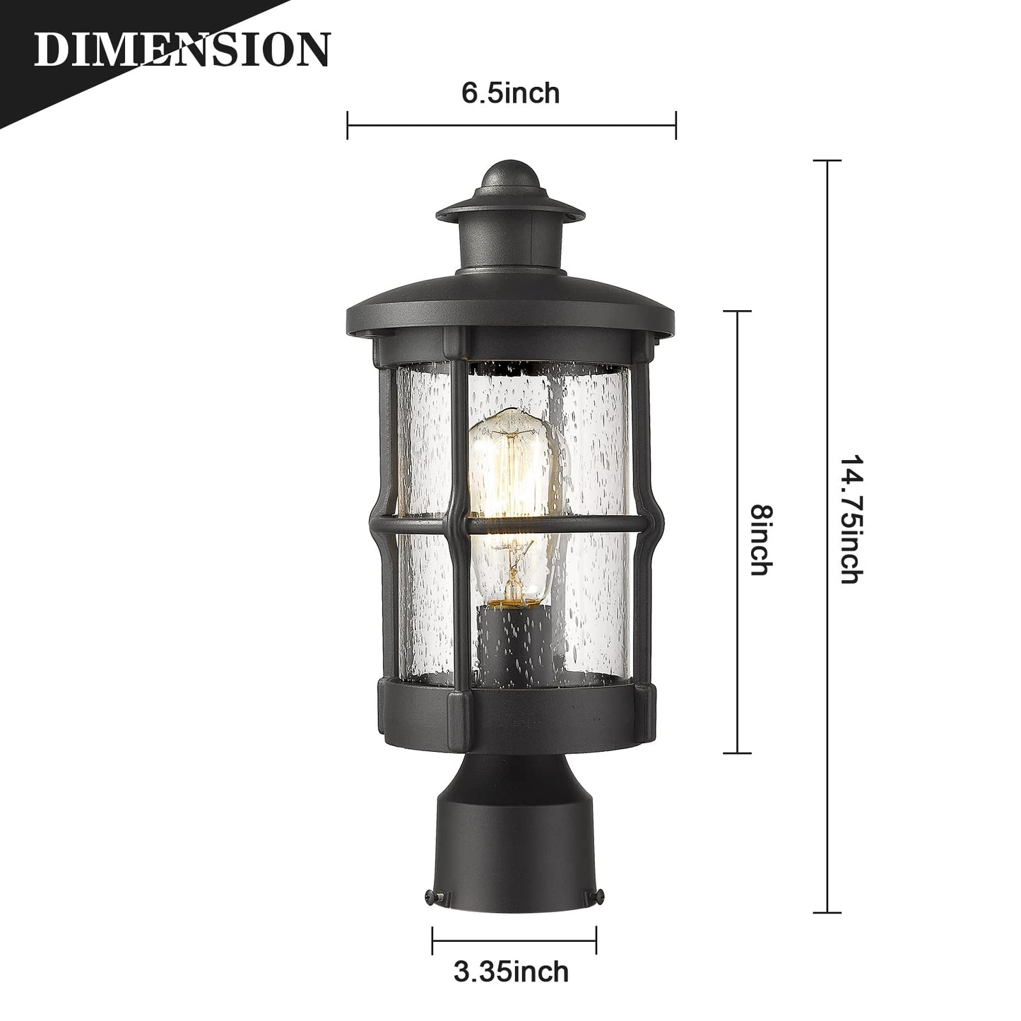 Rosient Outdoor Post Lights, Exterior Post Sconce, Outdoor Lamp, Pathway Post Lighting Fixture, Patio Pillar Light in Black Finish with Seeded Glass