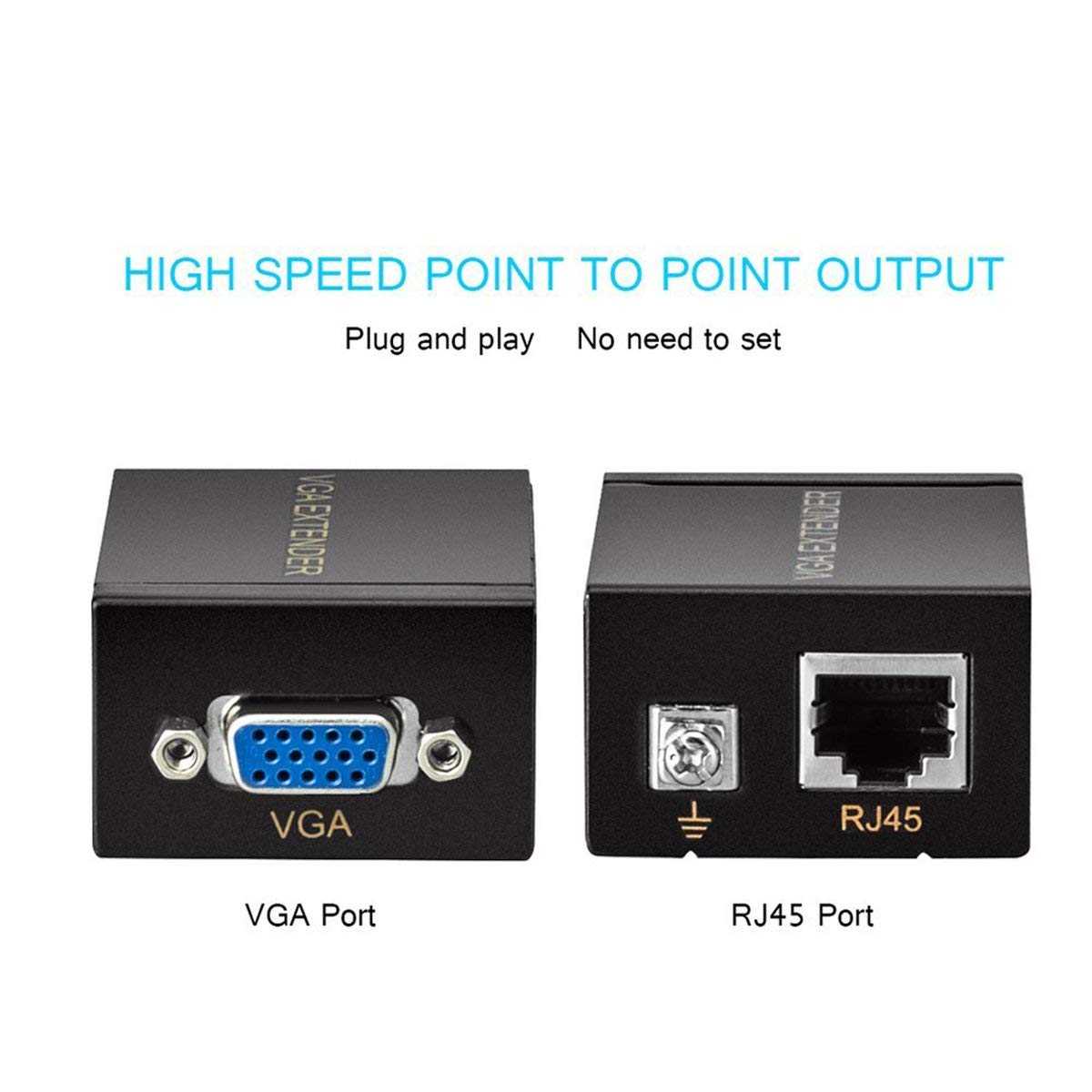 VKBAND VGA Signal Extender Repeater Adapter Over RJ45 Cat Cat6 Network Cable (1 Transmitter + 1 Receiver) (200ft / 60M)