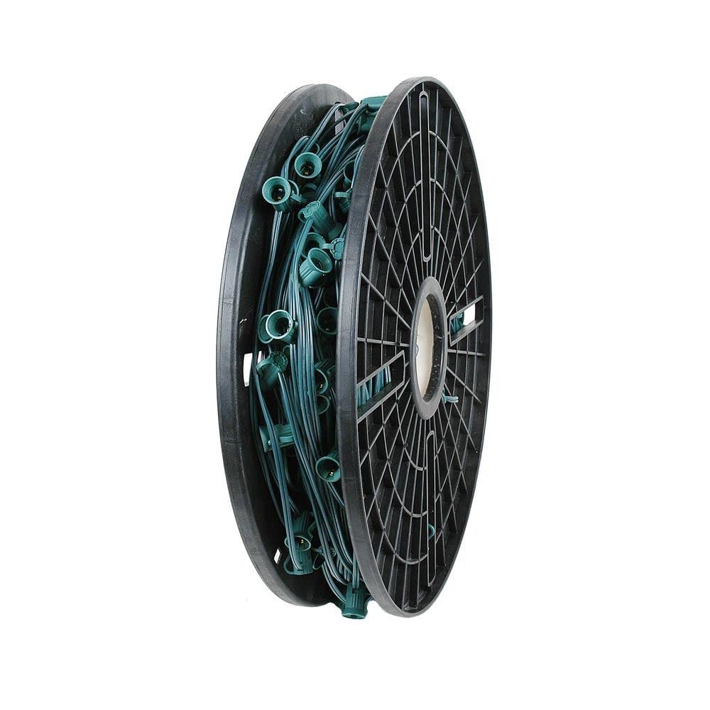 Novelty Lights 250 Feet C9/E17 Socketed Light Spool, 12 Inch Spacing Green Wire Bulk Reel, 8 Amp SPT-1 Wire, Commercial Grade, Indoor/Outdoor All