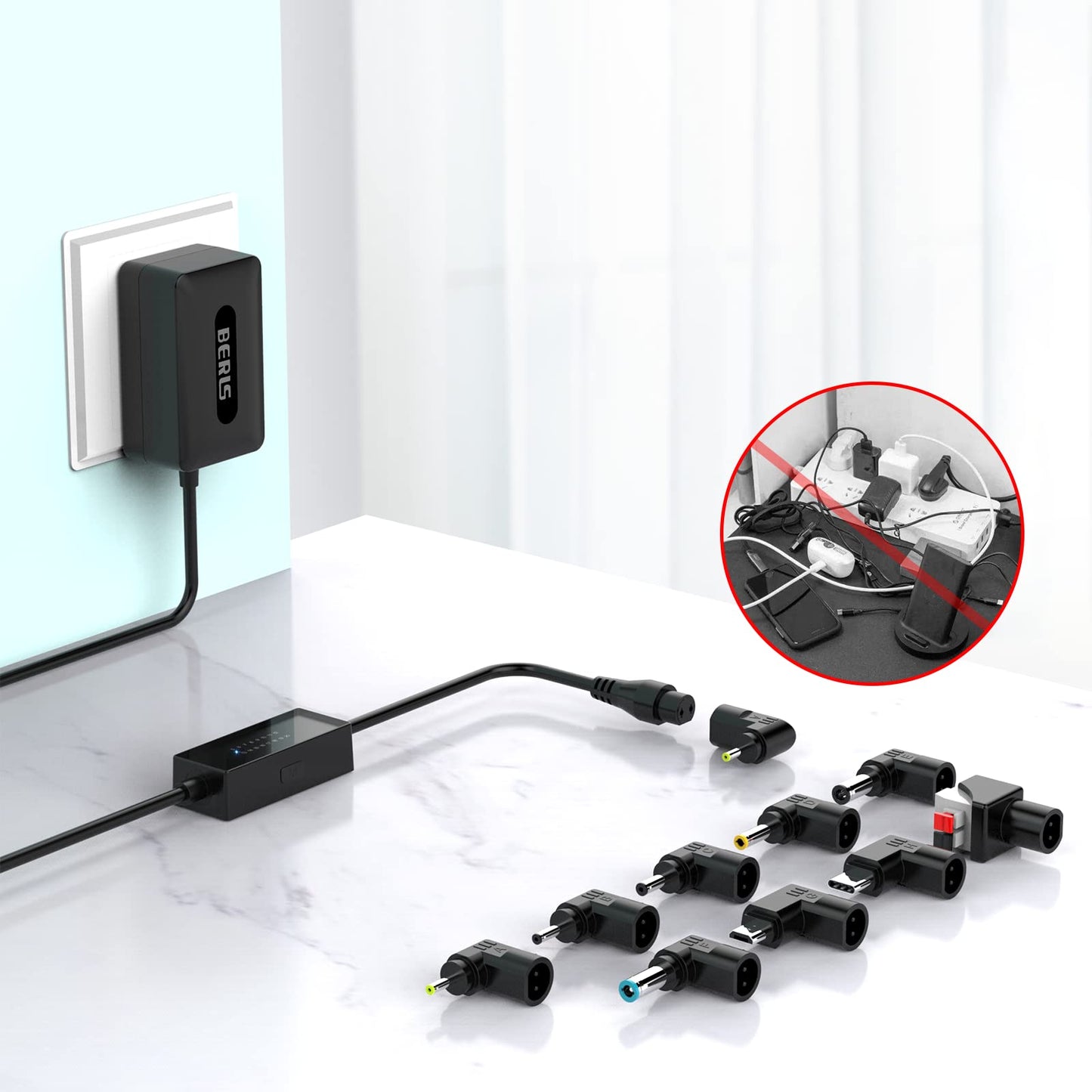 IBERLS 24W Universal AC DC Adapter, Adjustable 5V-20V, Current 100mA-2000mA, DC Connector with 9 Tips, Including Positive and Negative, Power Suppy…