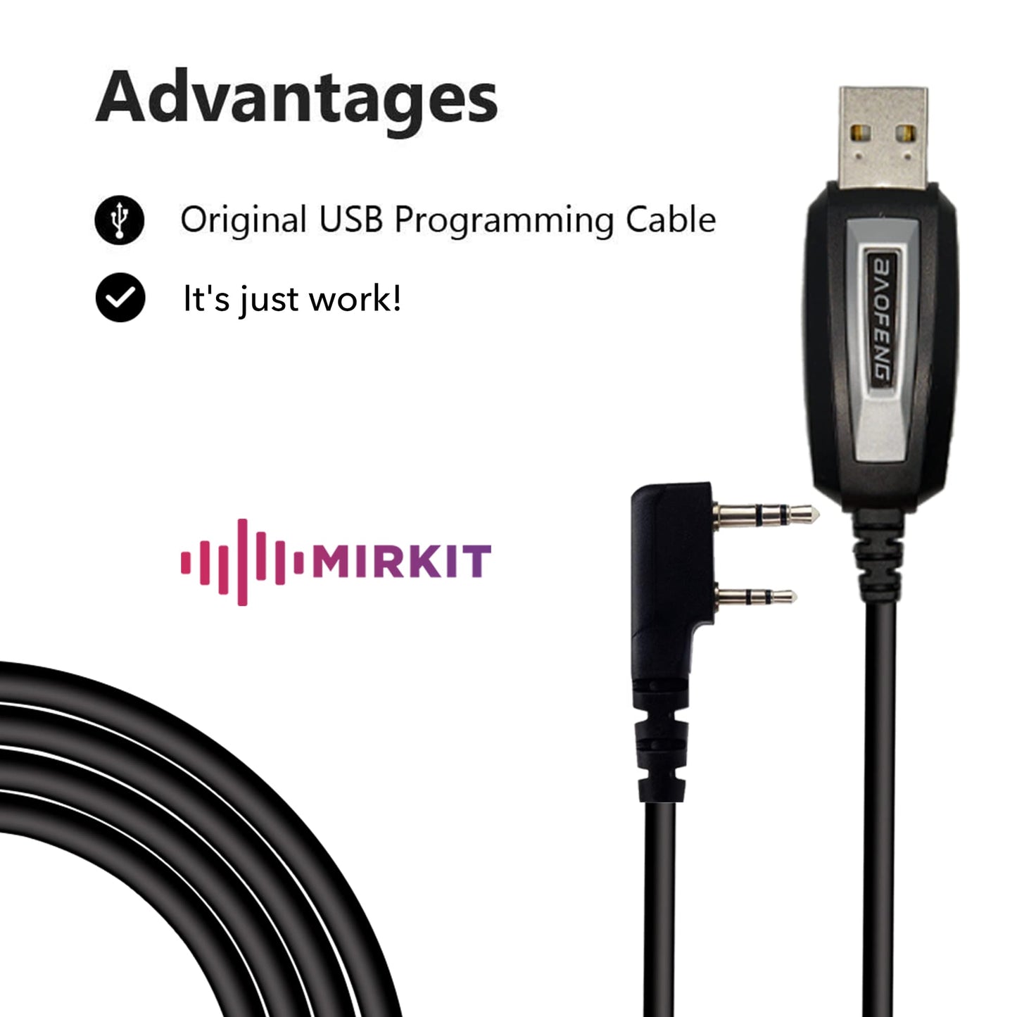MIRKIT Baofeng Programming Cable for Two Way ham Portable radios: UV-5R, 5RA, 5R Plus, 5RE, UV-82, BF-F8HP, UV3R Plus, BF-888S, 5R EX, 5RX3, GA-2S