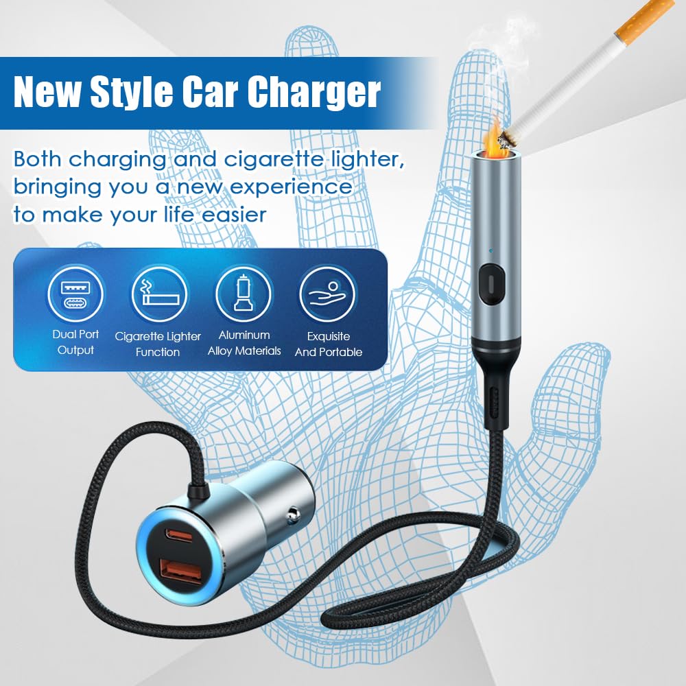 USB C Car Charger Adapter, Cigarette Lighter Adapter, Fast Charging [PD QC 3.0] Car Accessories with 2 Socket Splitter Fits All Vehicles, Car Cell
