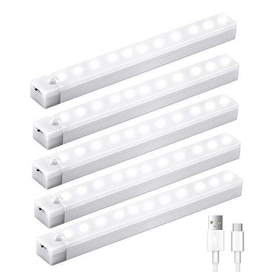 5 Pack Motion Sensor Under Cabinet Lights with Magnetic, LED Rechargeable 8 Inch Under Counter Closet Lights for Wardrobe Cupboard Kitchen