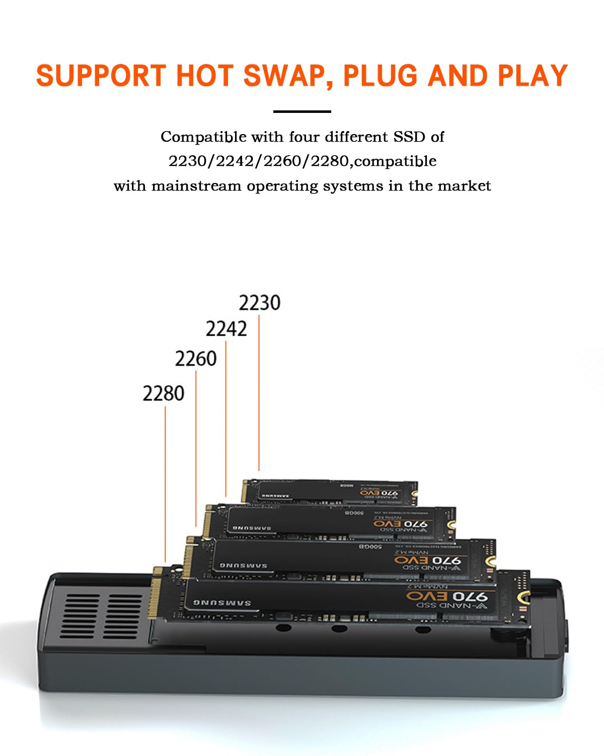GOMAMIDADI Dual Protocol M.2 SSD Enclosure NVMe/NGFF- 10Gbps USB C 3.1 Tool-Free External Aluminum Alloy SSD Case, 2230/2242/2260/2280 M2 SSDs Drive