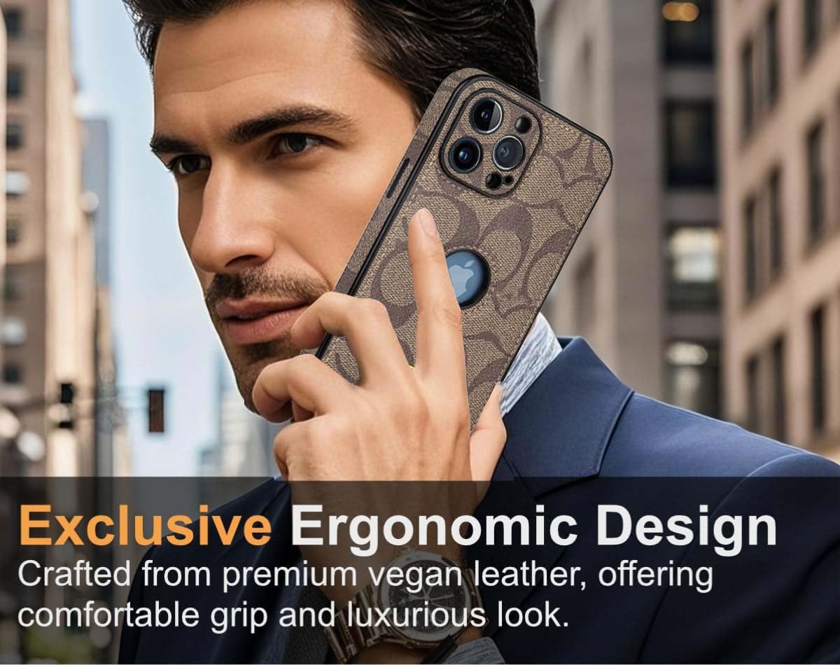 Semaudh for iPhone 16 Pro Max Case with Camera Lens Protector, Logo View, Luxury Designer Classical Leather Full Protection Shockproof Anti-Scratch