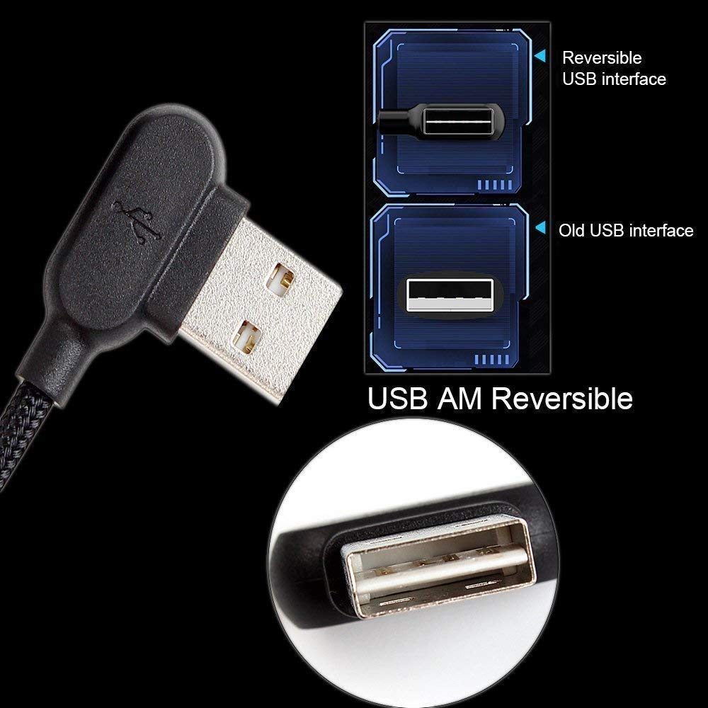 mcdodo USB 90 Degree Right Angle Design Gaming LED Nylon Braided Sync Charge Double Size USB Reversible Data 6FT/1.8M Cable Compatible New…