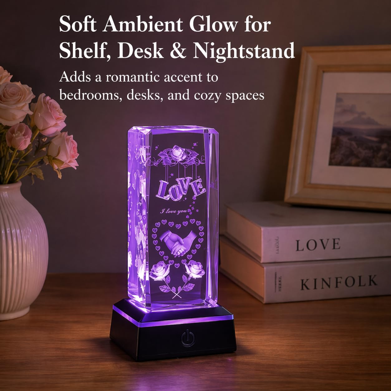 Zerelys Romantic Gifts for Him Her, Mother’s Day Gift for Wife, 3D Love Crystal Night Light with Multicolor LED Base, Anniversary Birthday Valentine’s