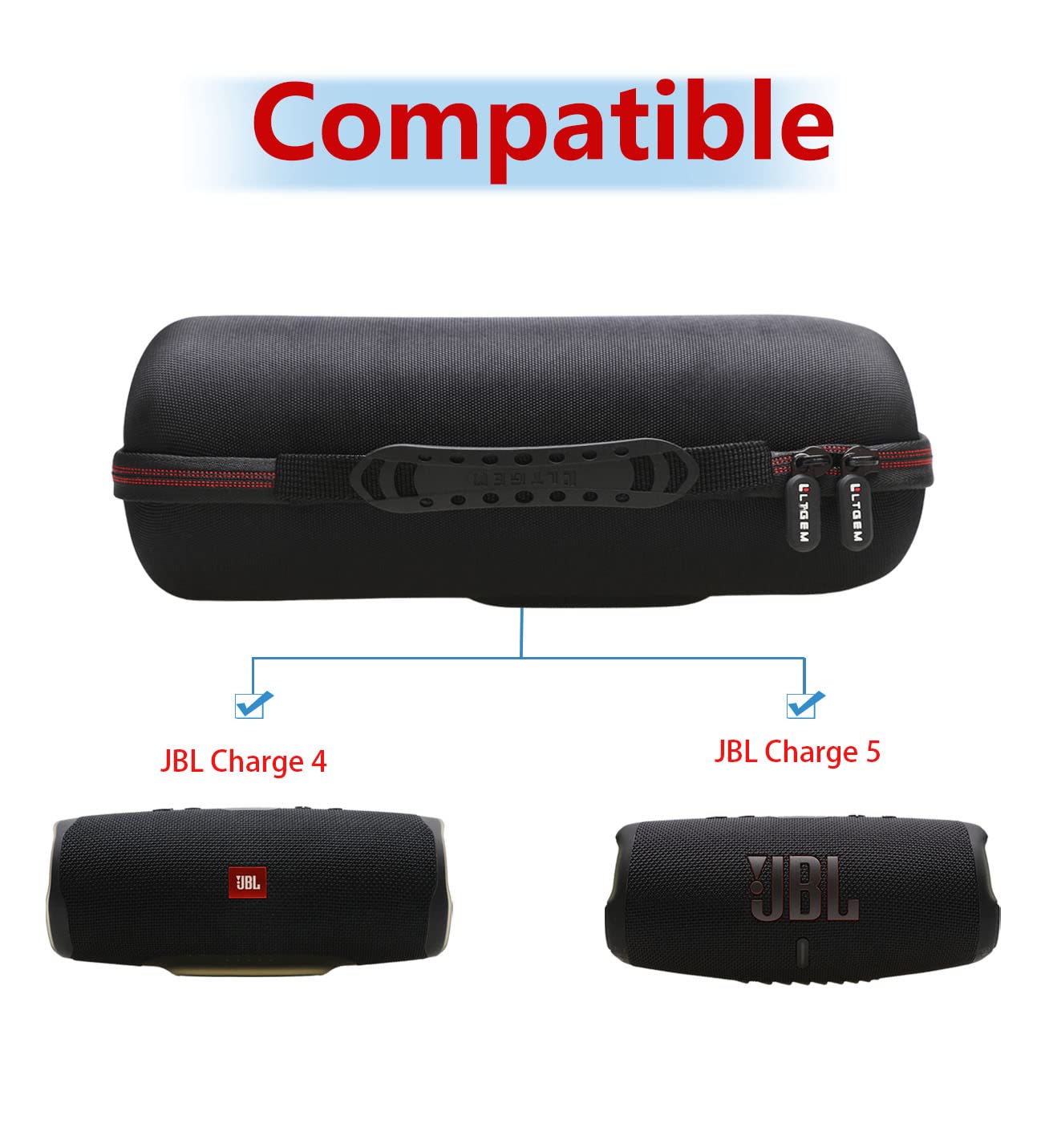 LTGEM Case for JBL Charge 4/JBL Charge 5 Speaker Carrying Case Hard Storage Travel Protective Bag Fits Charger and USB Cable (Lycra Black)