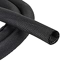 Black Braided Cable Management Sleeves Wire Loom Tubing Cord Protector Self-Wrapping (1/2"-12Feet)