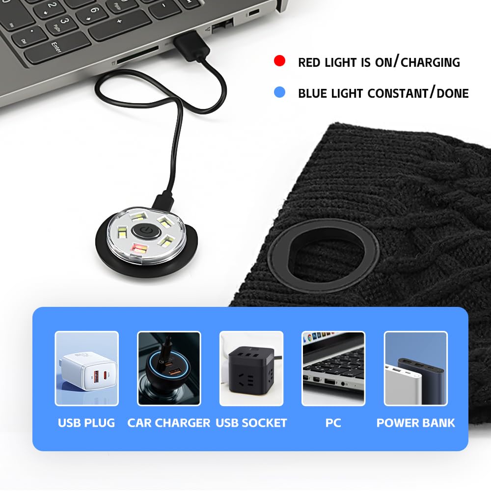 Wewow Unisex Beanie Hat with Light, LED USB Rechargeable Headlamp Beanie, Gifts for Dad Father Men Husband Warm Knitted Cap Black