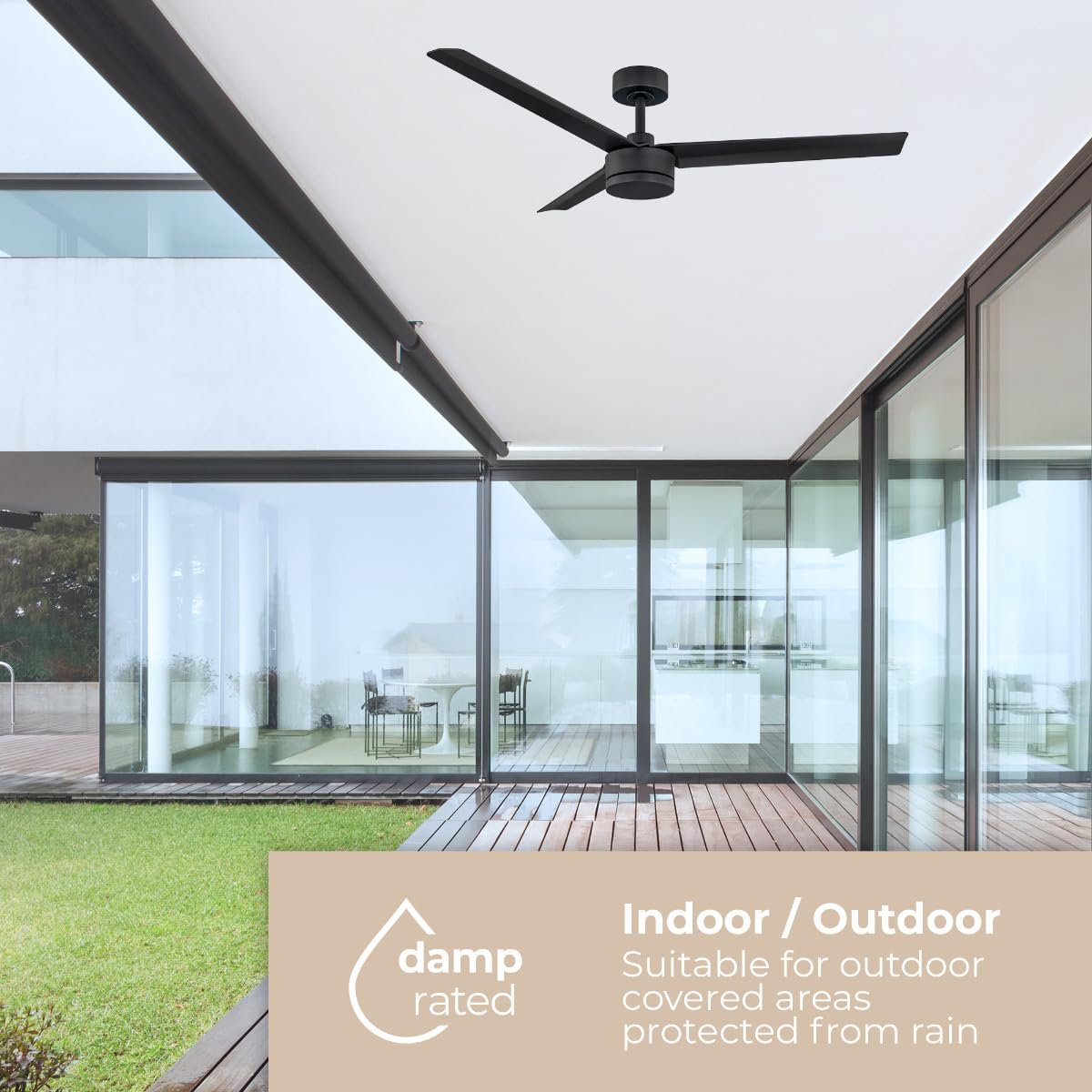 East Grove Home Indoor or Outdoor Breeze 52in 3-Blade Smart Indoor or Outdoor Ceiling Fan in Matte Black Works With iOS or Android App