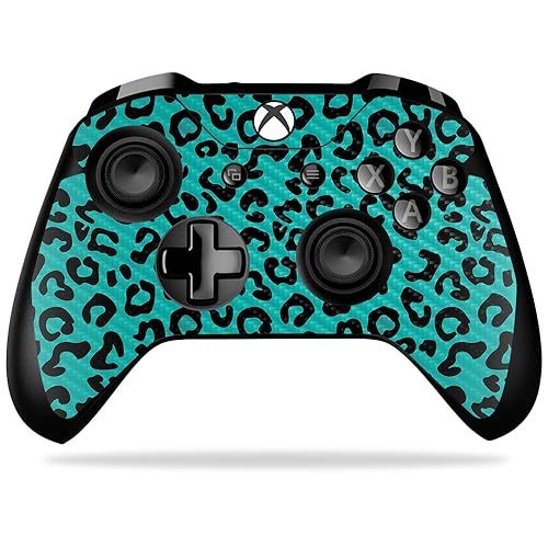 MightySkins Carbon Fiber Skin for Microsoft Xbox One X Controller - Teal Leopard | Protective, Durable Textured Carbon Fiber Finish | Easy to Apply