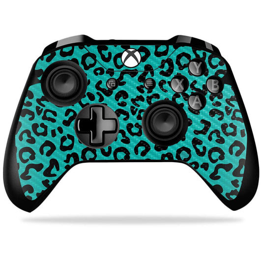 MightySkins Carbon Fiber Skin for Microsoft Xbox One X Controller - Teal Leopard | Protective, Durable Textured Carbon Fiber Finish | Easy to Apply