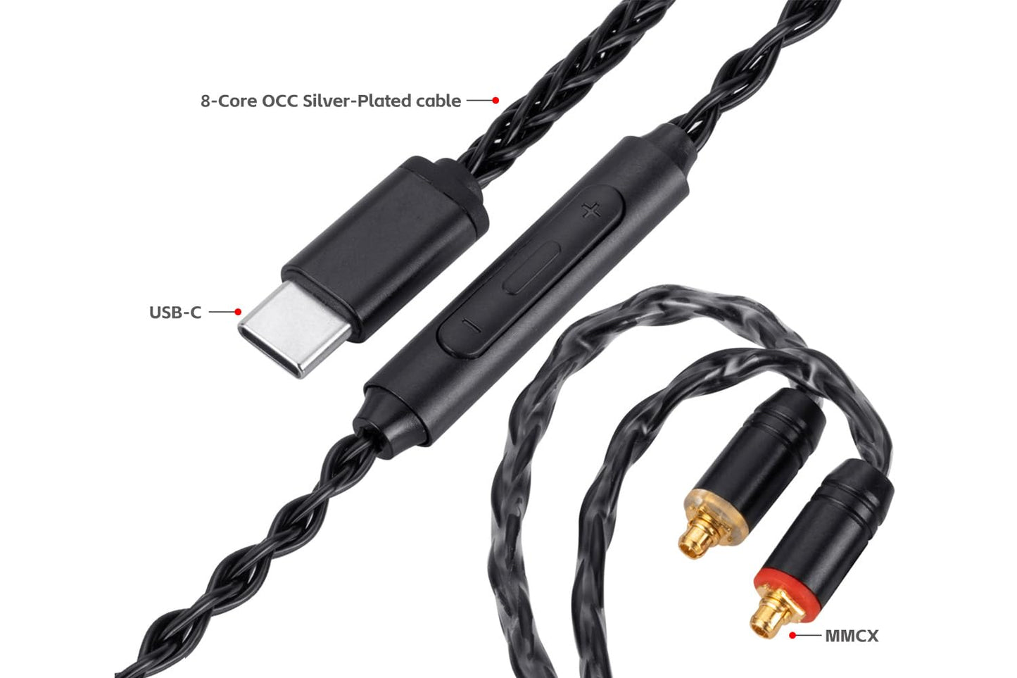 UNCLE LIGHT USB-C to Dual MMCX IEM Balance Earbud Cable, 8-Core OCC Silver-Plated HiFi Earphone Cable, Ultra-Flexible Digital Audio Upgrade…