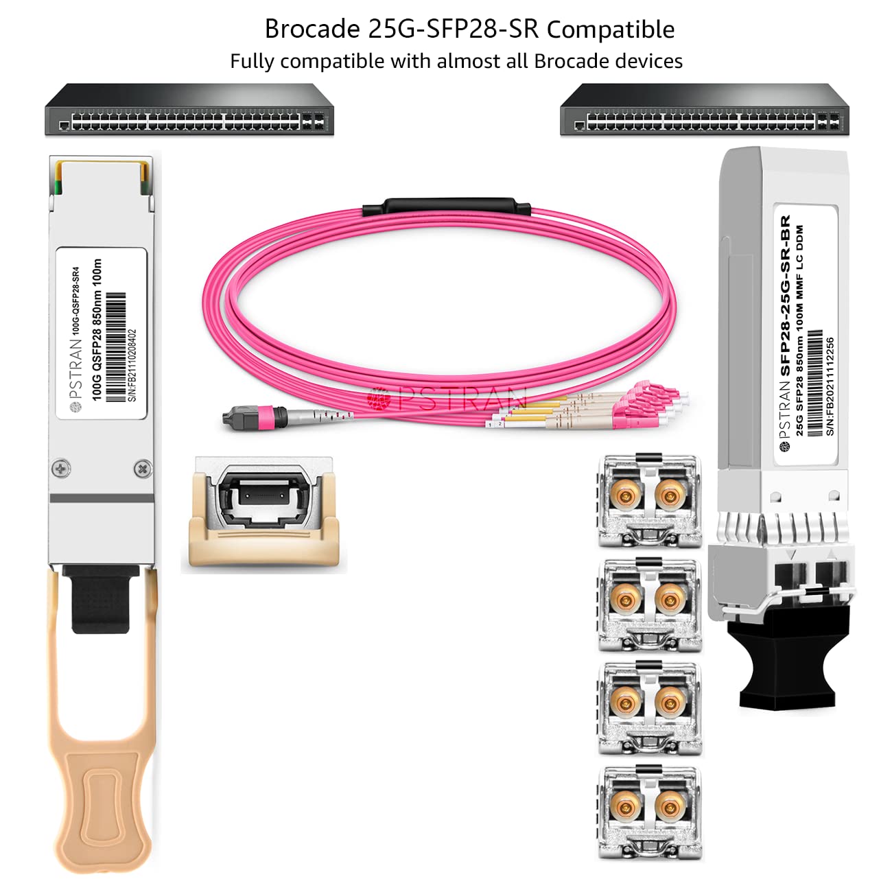 OPSTRAN 25GBASE-SR SFP28 Optical Transceiver Module Compatible with Brocade 25G-SFP28-SR 25G SFP28 850nm 100m DOM Duplex LC MMF