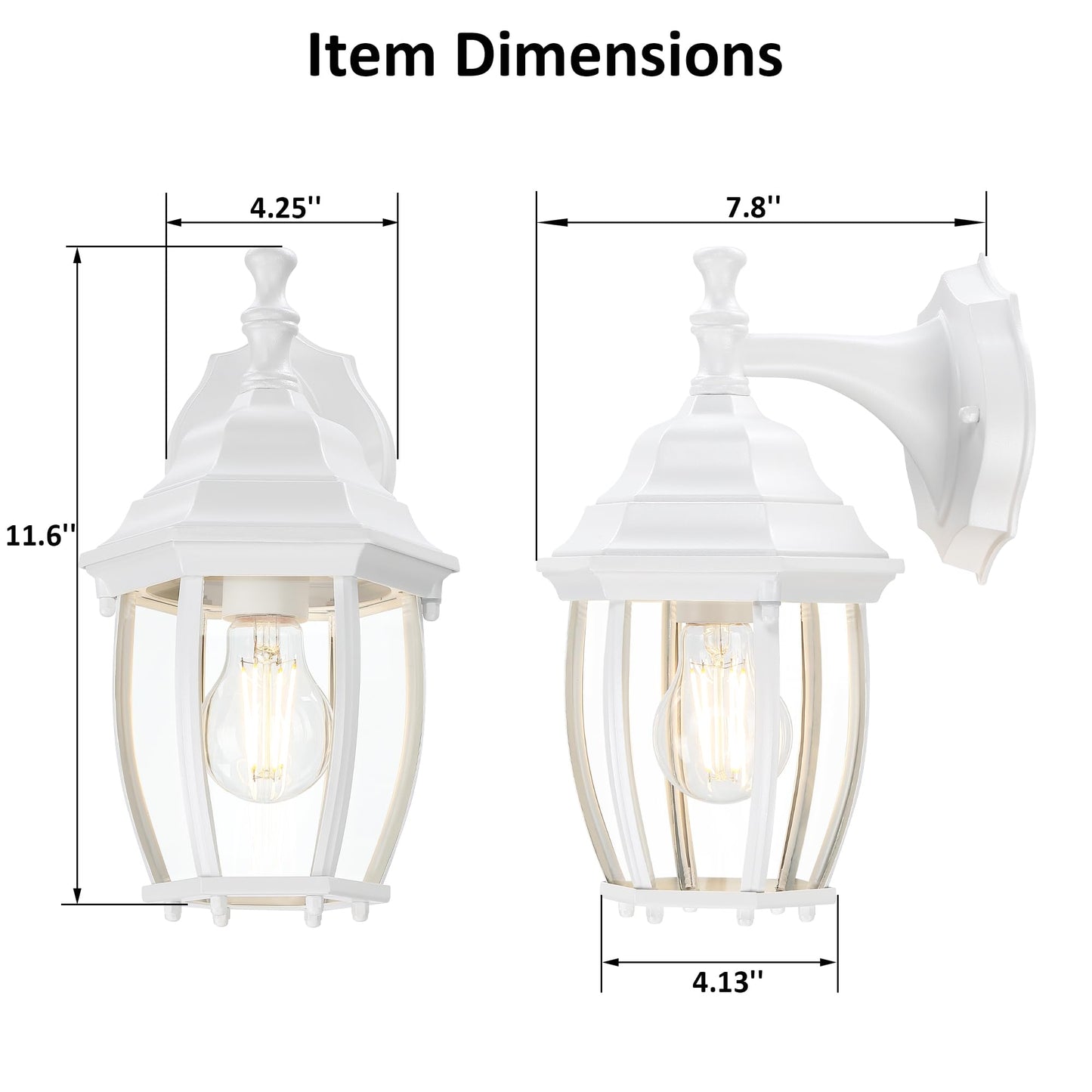 LIT-PaTH Outdoor Wall Lantern, Wall Sconce as Porch Lighting Fixture with E26 Medium Base Max 60W, Aluminum Housing with Glass Shade, Matte White