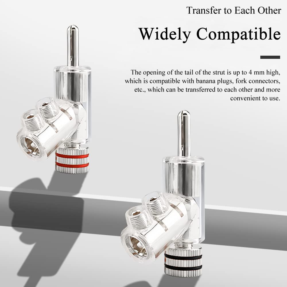 Viborg 4X HiFi Rhodium Plated Banana Plug Connectors 45 Degree Angled Screw Locking UST Banana Connectors for Speaker Wire, Audio/Video Receiver
